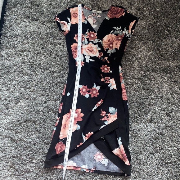WORN ONCE! Black Mini Dress with Floral Print - Women's Size Small - Picture 3 of 6